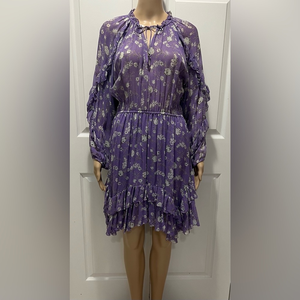 ULLA JOHNSON SILK CHIFFON FLOUNCE DRESS